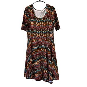 LuLaRoe Over the Rainbow Chevron Fit and Flare XL Dress